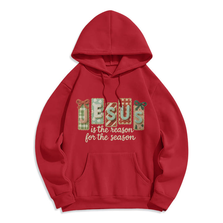 Christianartworkshop Christmas Jesus is the Reason Fleece Lined Polyester Hoodie - Red - 2XL - image 3