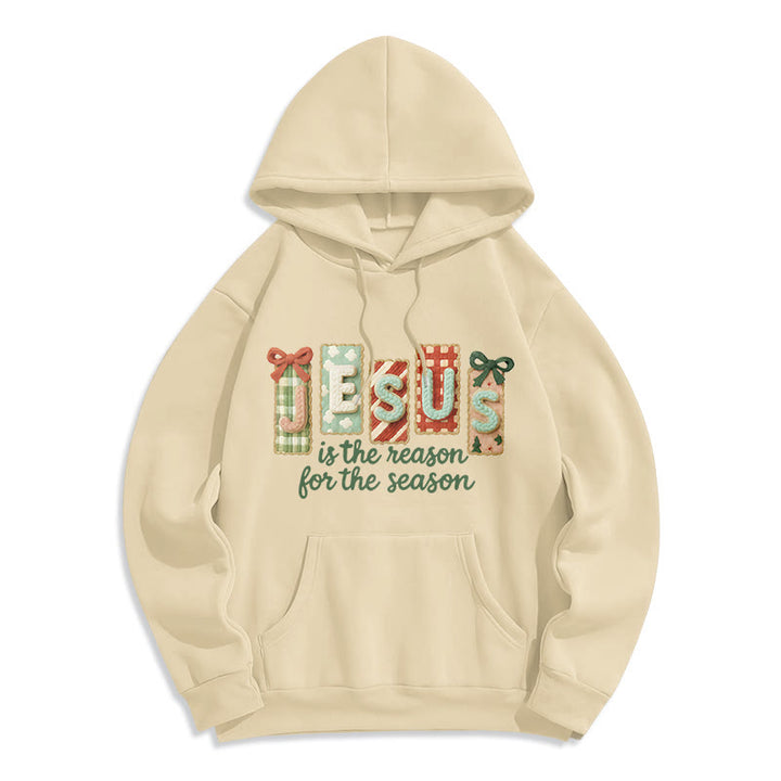 Christianartworkshop Christmas Jesus is the Reason Fleece Lined Polyester Hoodie - Beige - 2XL - image 5