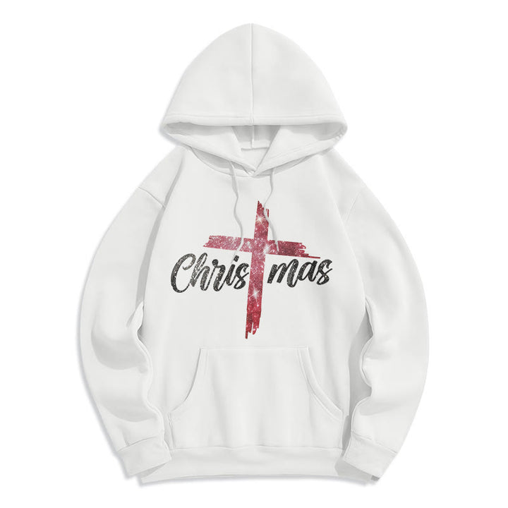Christianartworkshop Christmas Cross Festive Fleece Lined Polyester Hoodie - White - 2XL - image 2