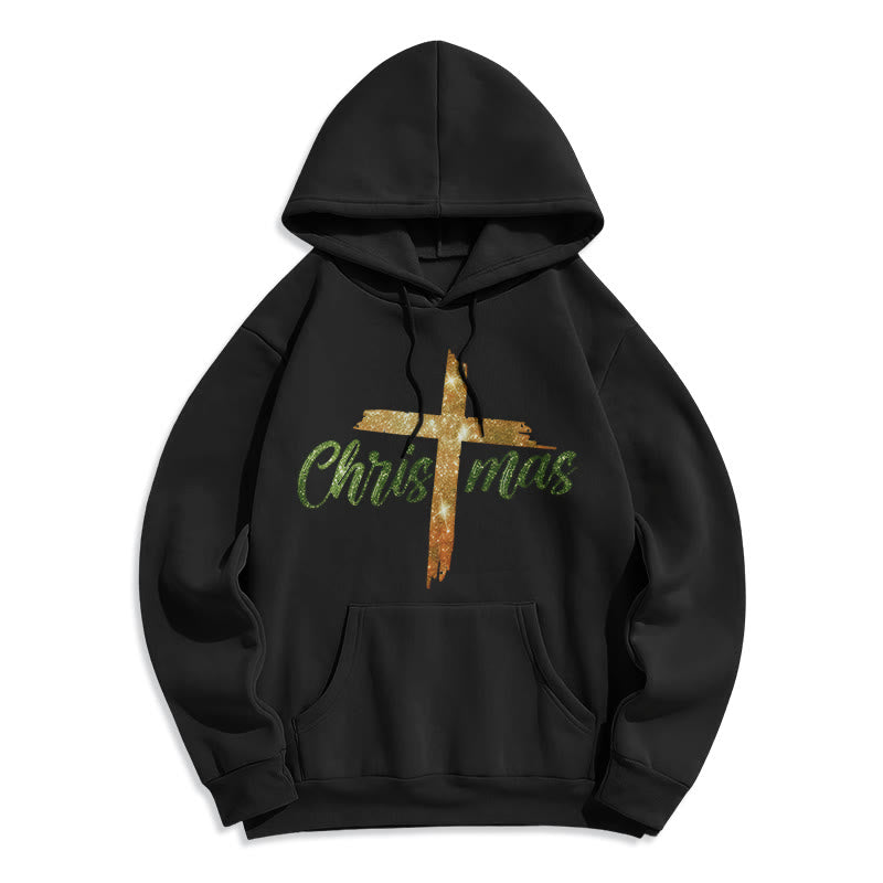 Christianartworkshop Christmas Cross Festive Fleece Lined Polyester Hoodie - Black - 2XL - image 4