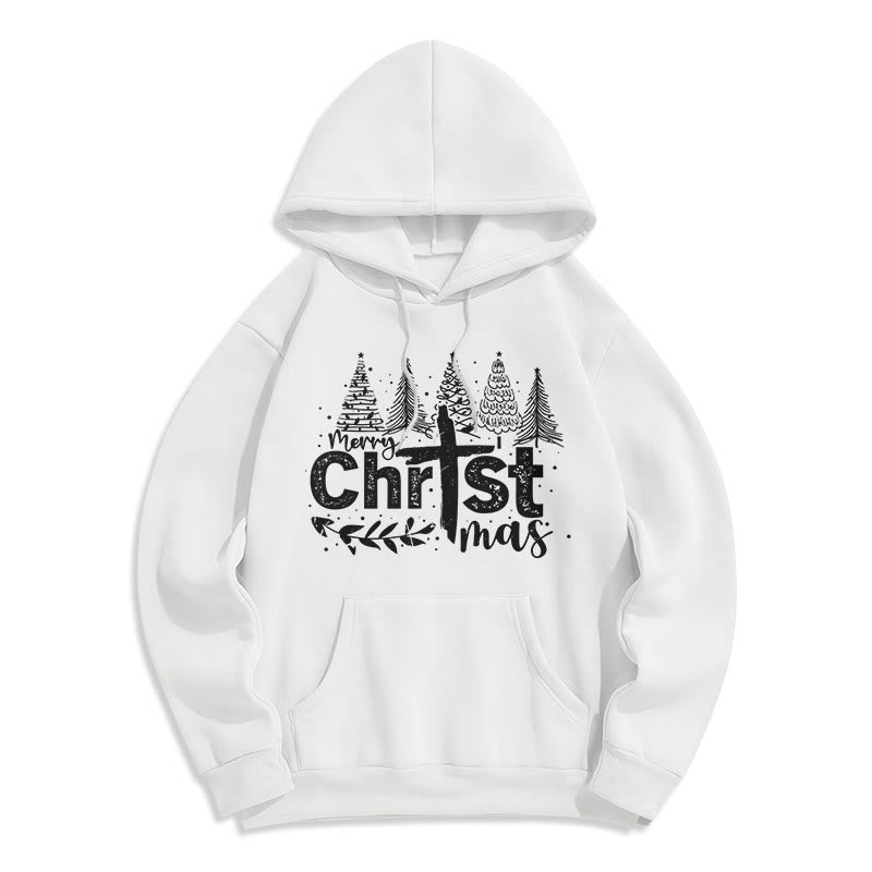 Christianartworkshop Cross Christmas Tree Faith Fleece Lined Polyester Hoodie - White - 2XL - image 5