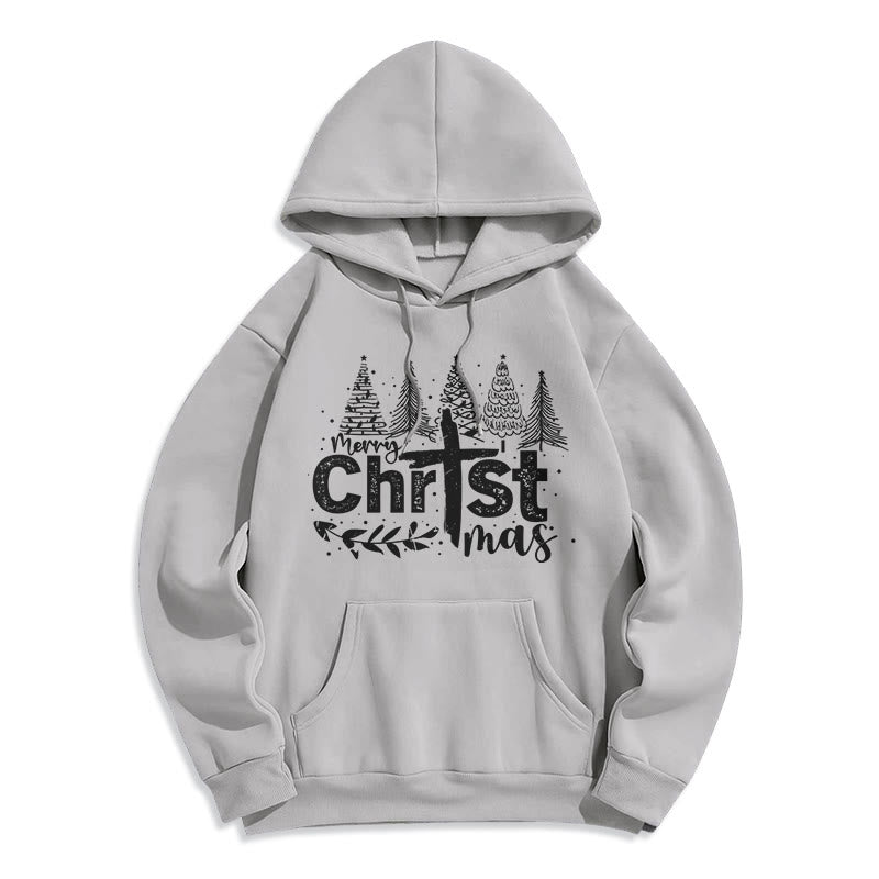Christianartworkshop Cross Christmas Tree Faith Fleece Lined Polyester Hoodie - Grey - 2XL - image 4