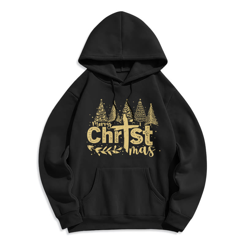 Christianartworkshop Cross Christmas Tree Faith Fleece Lined Polyester Hoodie - Black - 2XL - image 7