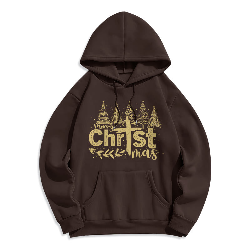 Christianartworkshop Cross Christmas Tree Faith Fleece Lined Polyester Hoodie - Brown - 2XL - image 6