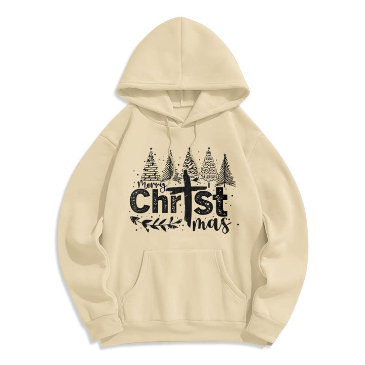 Christianartworkshop Cross Christmas Tree Faith Fleece Lined Polyester Hoodie - Beige - 2XL - image 3