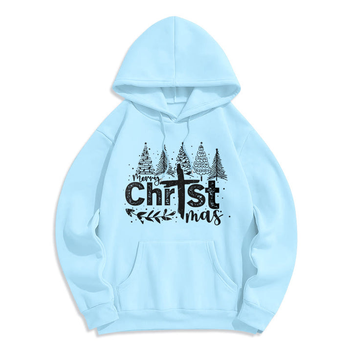 Christianartworkshop Cross Christmas Tree Faith Fleece Lined Polyester Hoodie - Blue - 2XL - image 2