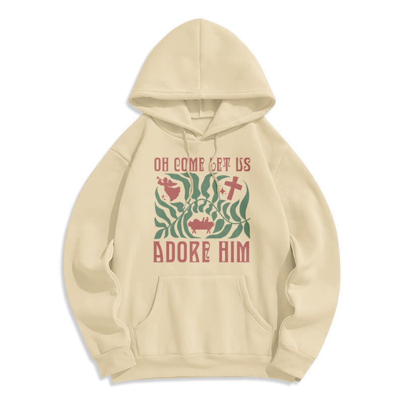 Christianartworkshop Oh Come Let Us Adore Him Christmas Tree Faith Fleece Lined Polyester Hoodie - Beige - 2XL - image 4