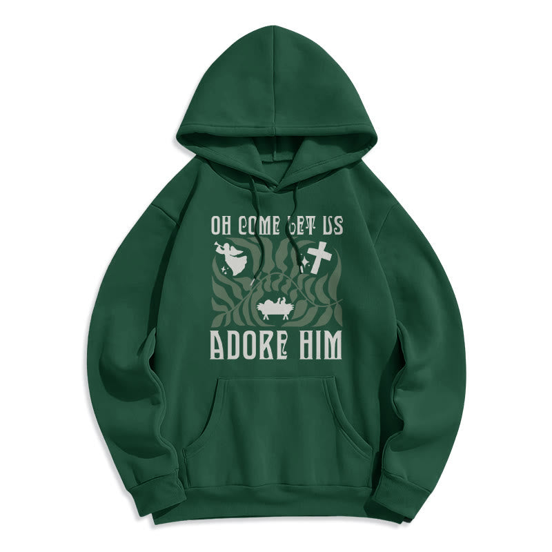Christianartworkshop Oh Come Let Us Adore Him Christmas Tree Faith Fleece Lined Polyester Hoodie - Green - 2XL - image 0