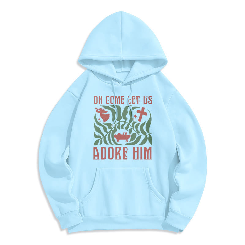 Christianartworkshop Oh Come Let Us Adore Him Christmas Tree Faith Fleece Lined Polyester Hoodie - Blue - 2XL - image 3