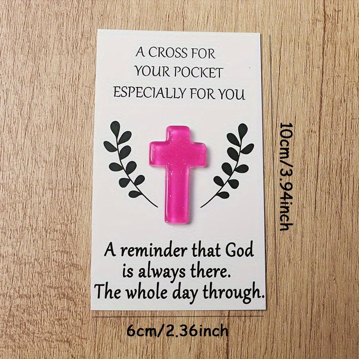 Christianartworkshop Glittered Pocket Cross: Portable Faith Reminder for Daily Carry - Rose Pink - image 2