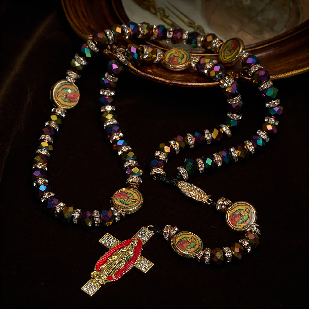 Christianartworkshop Iridescent Polyhedron Bead Rosary with Our Lady Cross: Constant Grace Reminder - image 3