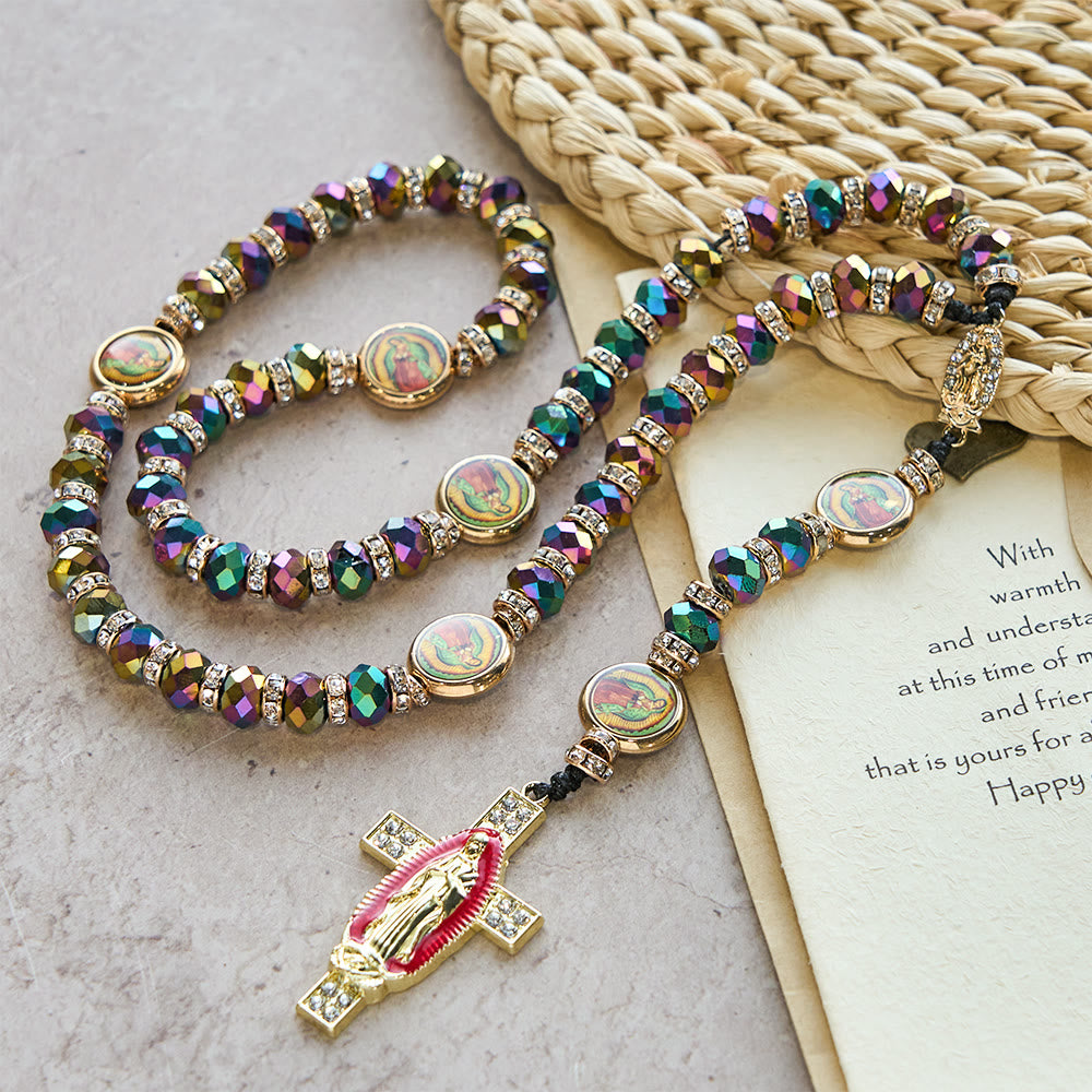 Christianartworkshop Iridescent Polyhedron Bead Rosary with Our Lady Cross: Constant Grace Reminder - image 4