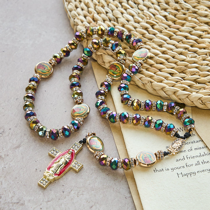 Christianartworkshop Iridescent Polyhedron Bead Rosary with Our Lady Cross: Constant Grace Reminder - image 5