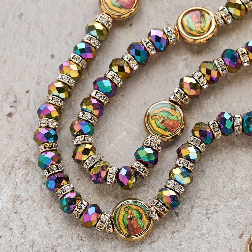 Christianartworkshop Iridescent Polyhedron Bead Rosary with Our Lady Cross: Constant Grace Reminder - image 8