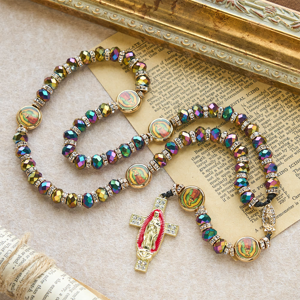Christianartworkshop Iridescent Polyhedron Bead Rosary with Our Lady Cross: Constant Grace Reminder - Our Lady Rosary - image 0