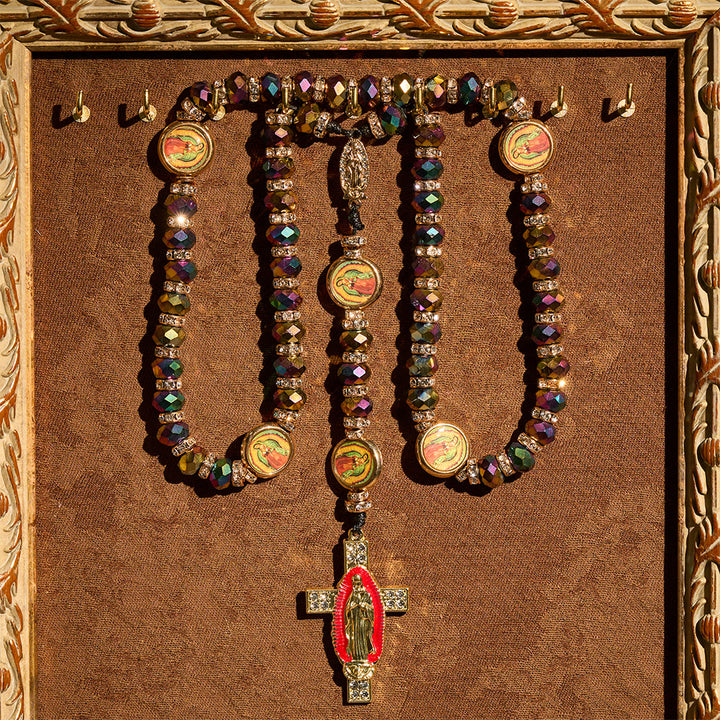 Christianartworkshop Iridescent Polyhedron Bead Rosary with Our Lady Cross: Constant Grace Reminder - image 2