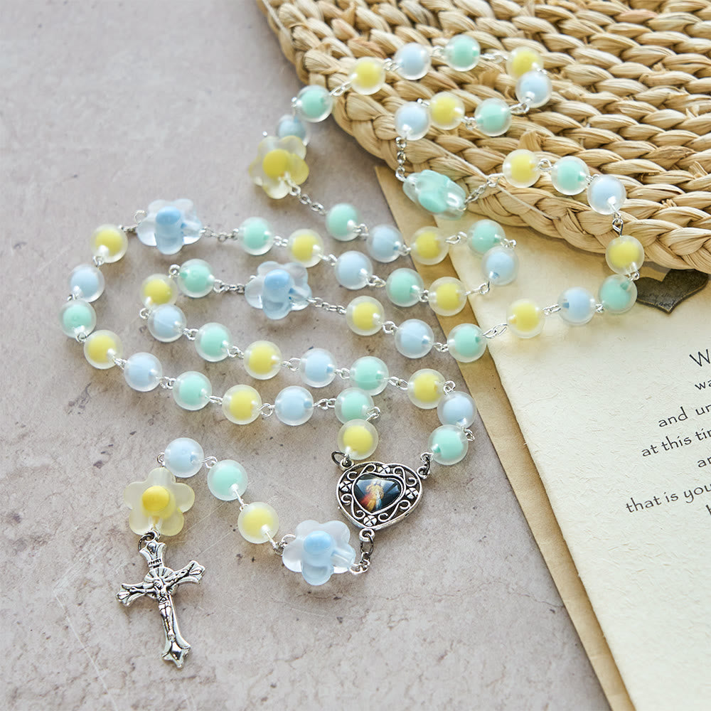 Christianartworkshop Pastel Floral Rosary with Jesus Heart Medal: Gentle Faith Companion for Prayer - image 7
