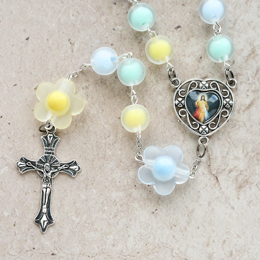 Christianartworkshop Pastel Floral Easter Rosary with Jesus Heart Medal: Prayer Beads for Spring Gift - image 10