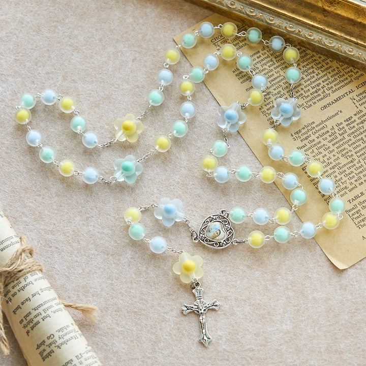 Christianartworkshop Pastel Floral Easter Rosary with Jesus Heart Medal: Prayer Beads for Spring Gift - image 6