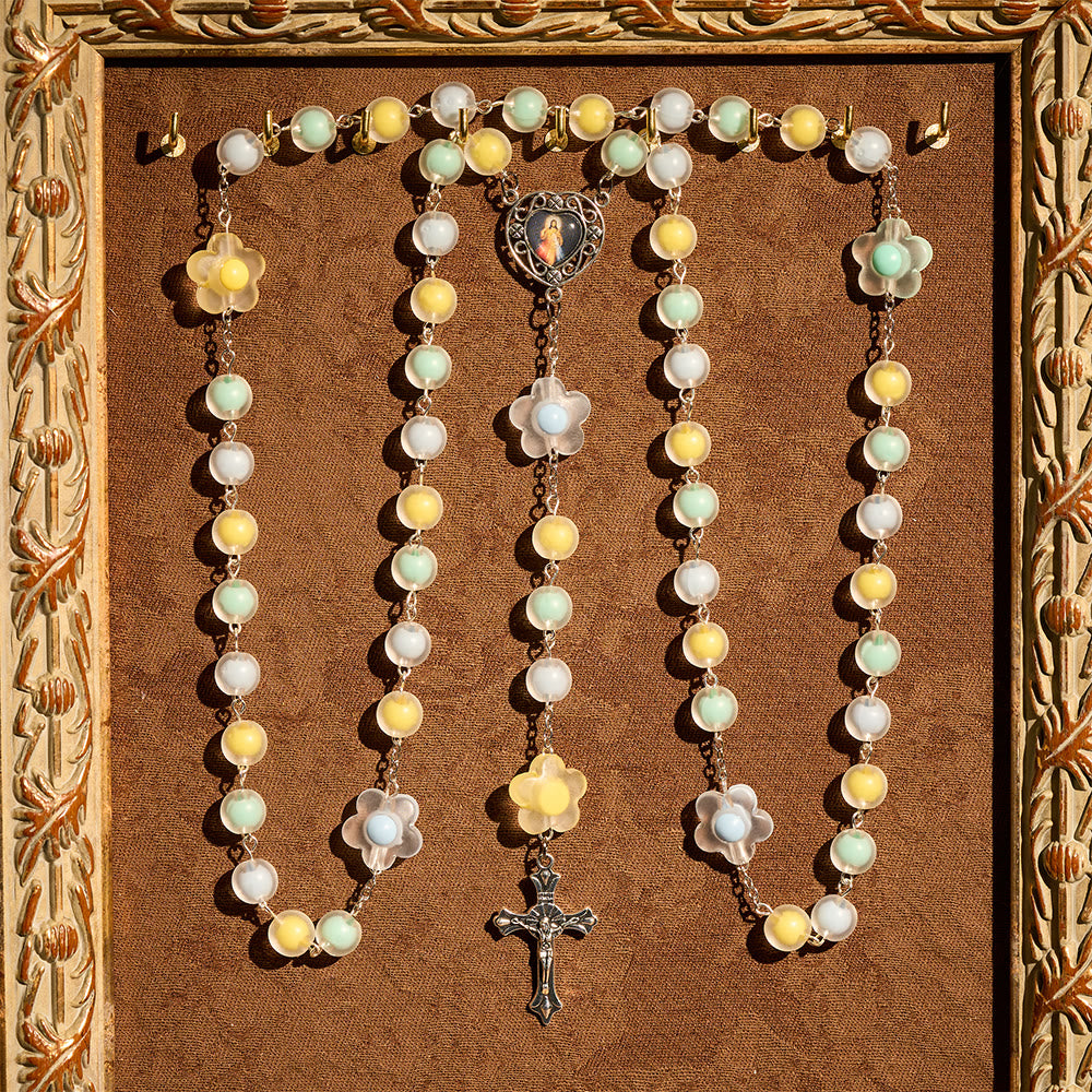 Christianartworkshop Pastel Floral Easter Rosary with Jesus Heart Medal: Prayer Beads for Spring Gift - image 2