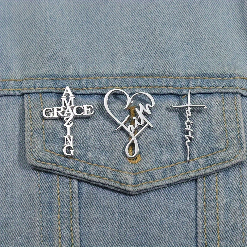 Christianartworkshop Cross & Phrase Lapel Brooch: Divine Faith Token for Clothing - Set of 3 - image 0