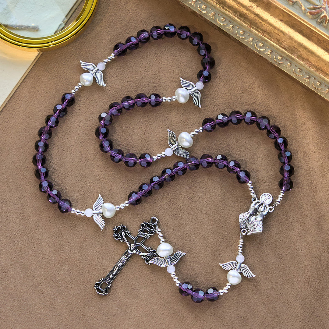 Christianartworkshop Angel-Wreathed Purple Rosary: Let Angels Weave Grace Into Your Prayers - Angel-Wrapped Faith - image 0