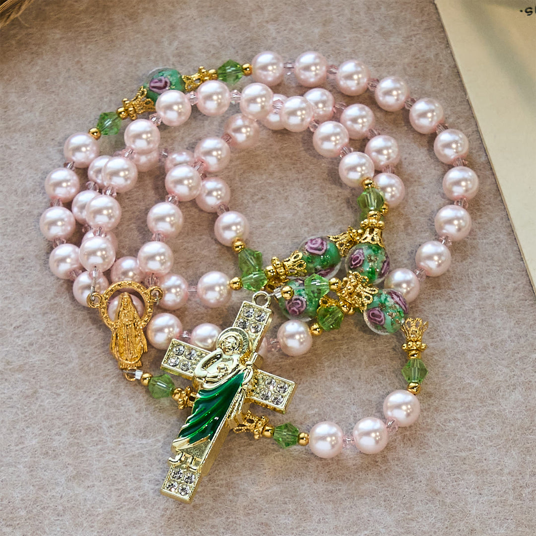 Christianartworkshop Heavenly Pink Beads St. Jude Devotion Rosary with Floral Beads of Sacred Grace - image 4