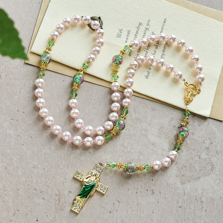 Christianartworkshop Heavenly Pink Beads St. Jude Devotion Rosary with Floral Beads of Sacred Grace - image 1