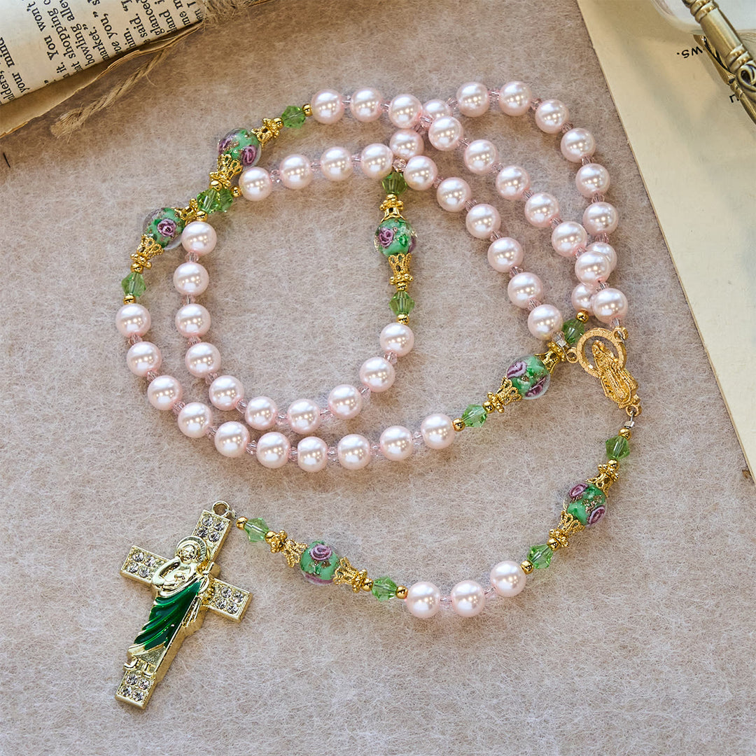 Christianartworkshop Heavenly Pink Beads St. Jude Devotion Rosary with Floral Beads of Sacred Grace - image 3