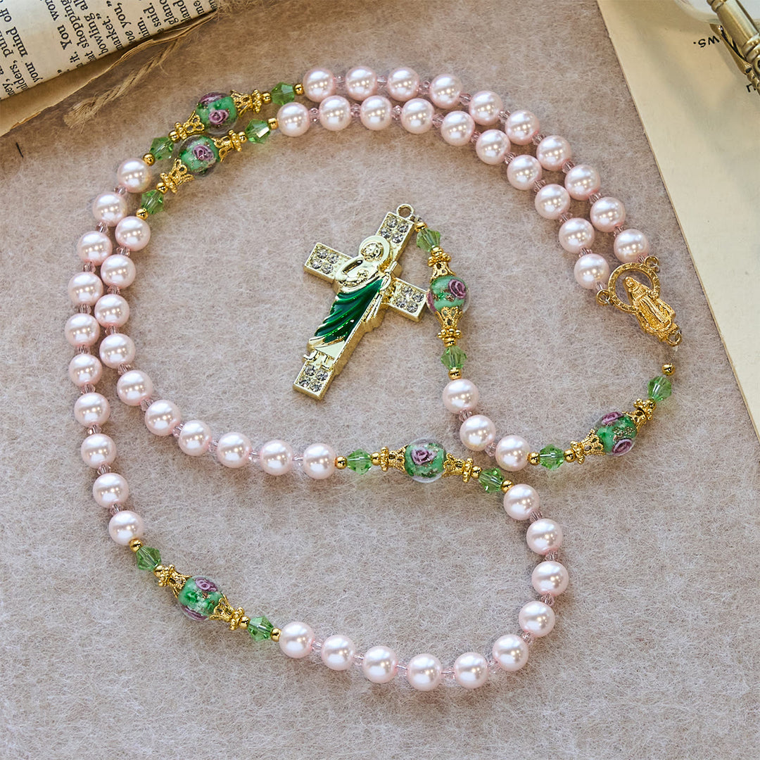 Christianartworkshop Heavenly Pink Beads St. Jude Devotion Rosary with Floral Beads of Sacred Grace - image 2