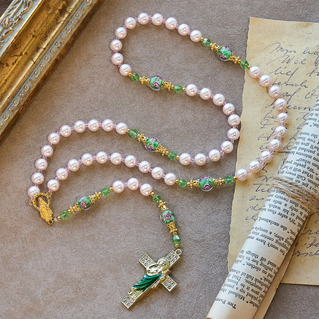 Christianartworkshop Heavenly Pink Beads St. Jude Devotion Rosary with Floral Beads of Sacred Grace - image 6