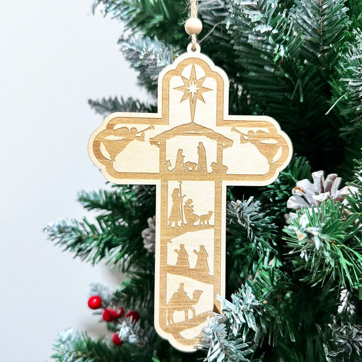 Christianartworkshop Guiding Star Nativity Cross Ornament: Tactile Faith Reminder for Trees - Cross - image 0