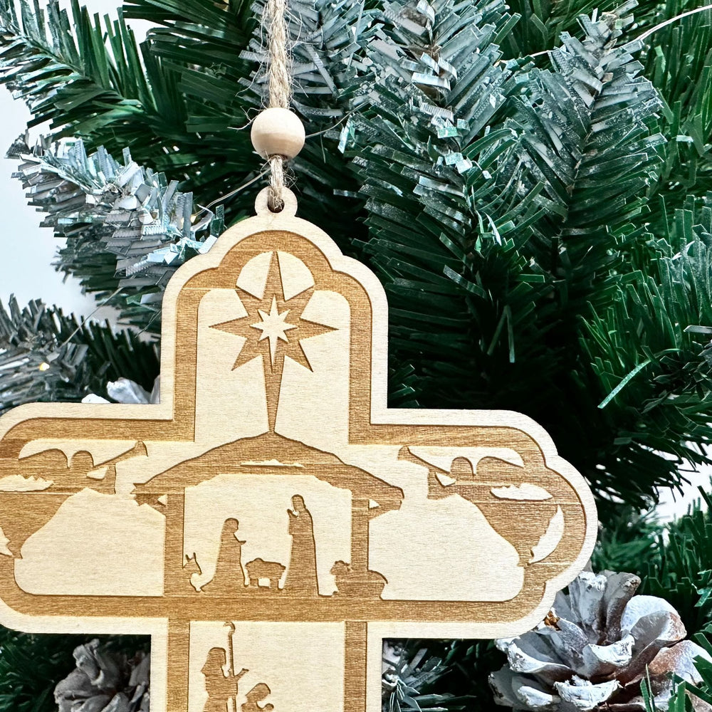 Christianartworkshop Guiding Star Nativity Cross Ornament: Tactile Faith Reminder for Trees - image 1