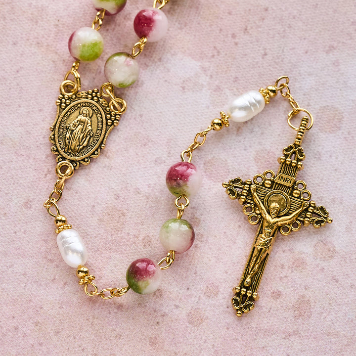 Christianartworkshop Vibrant Tourmaline Rosary with Golden Chain & Christ Crucifix - image 8