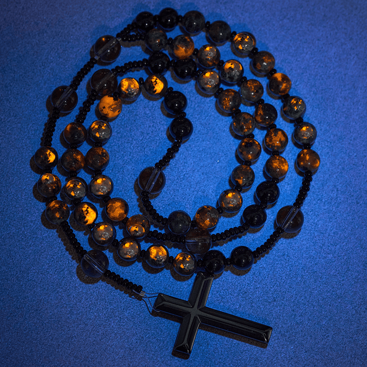 Christianartworkshop Color-Shifting Luminous Flame Stone Beads Rosary with Cross - image 3