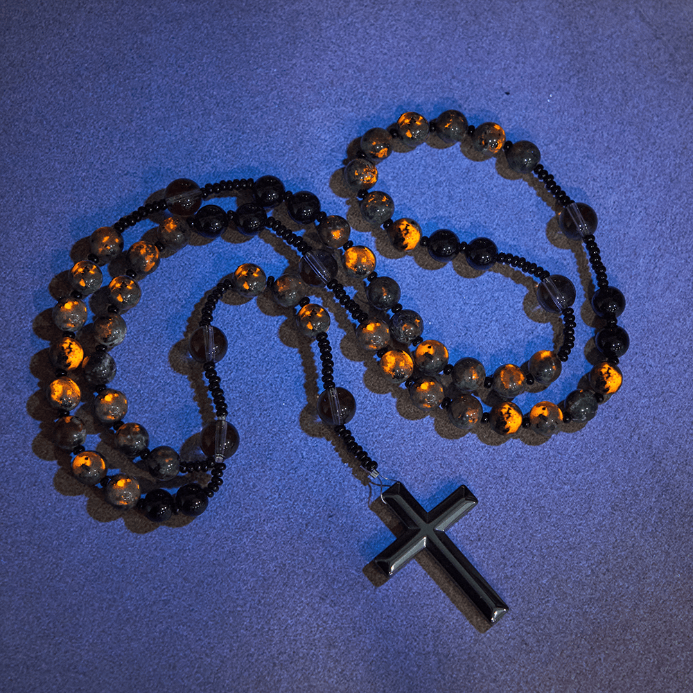 Christianartworkshop Color-Shifting Luminous Flame Stone Beads Rosary with Cross - image 2