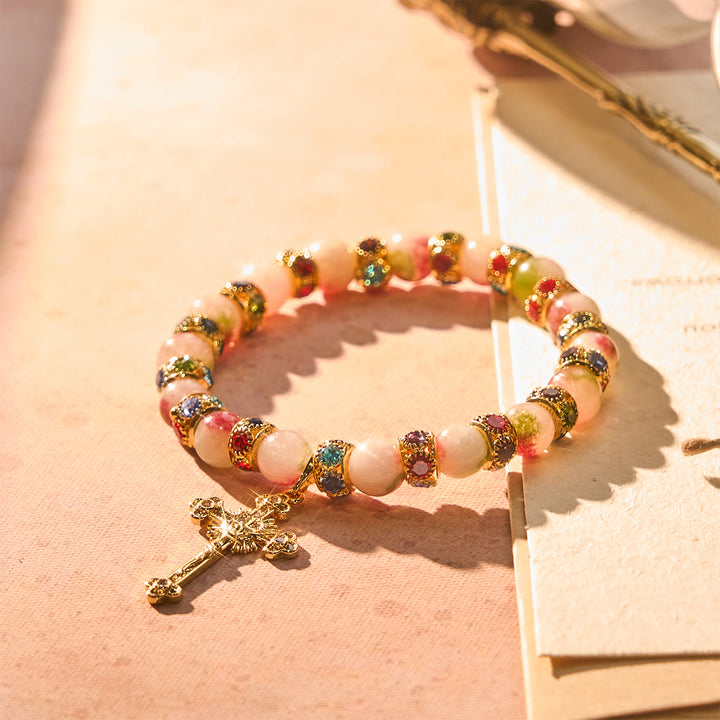 Christianartworkshop Devotional Tourmaline Sparkling Bracelet with Ornate Golden Crucifix - image 6