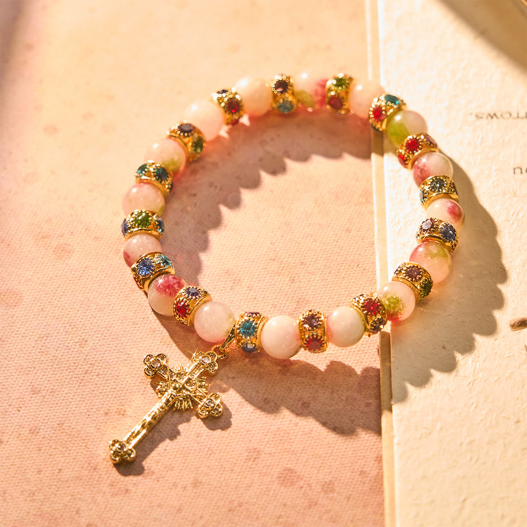 Christianartworkshop Devotional Tourmaline Sparkling Bracelet with Ornate Golden Crucifix - image 5