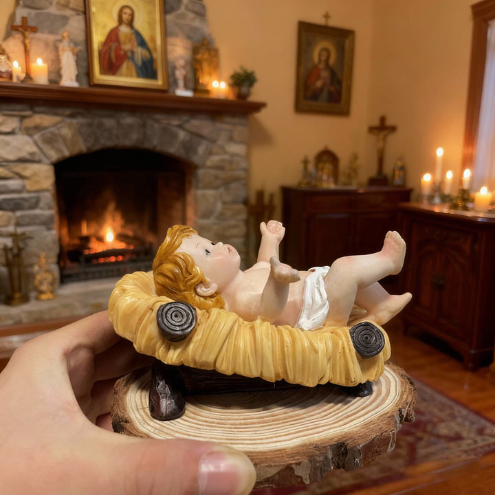 Christianartworkshop Nativity Infant Trio Ornament: Hand-Painted Manger Figures for Home Altars - image 2