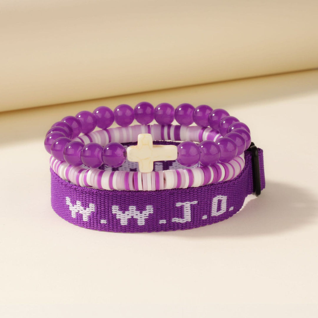 Christianartworkshop Faith Prompt Bracelet with Cross Bead & WWJD Card: Gift-Ready Keepsake - Purple - image 2
