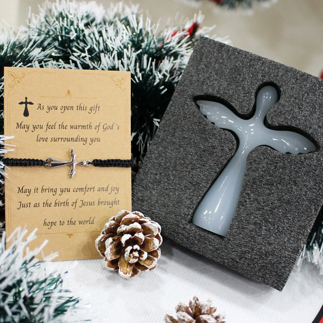 Christianartworkshop Cross Bracelet & Guardian Angel Cross Set: Tactile Faith Reminder for Daily Moments - Guardian Angel Pocket Cross & Bracelet - image 0