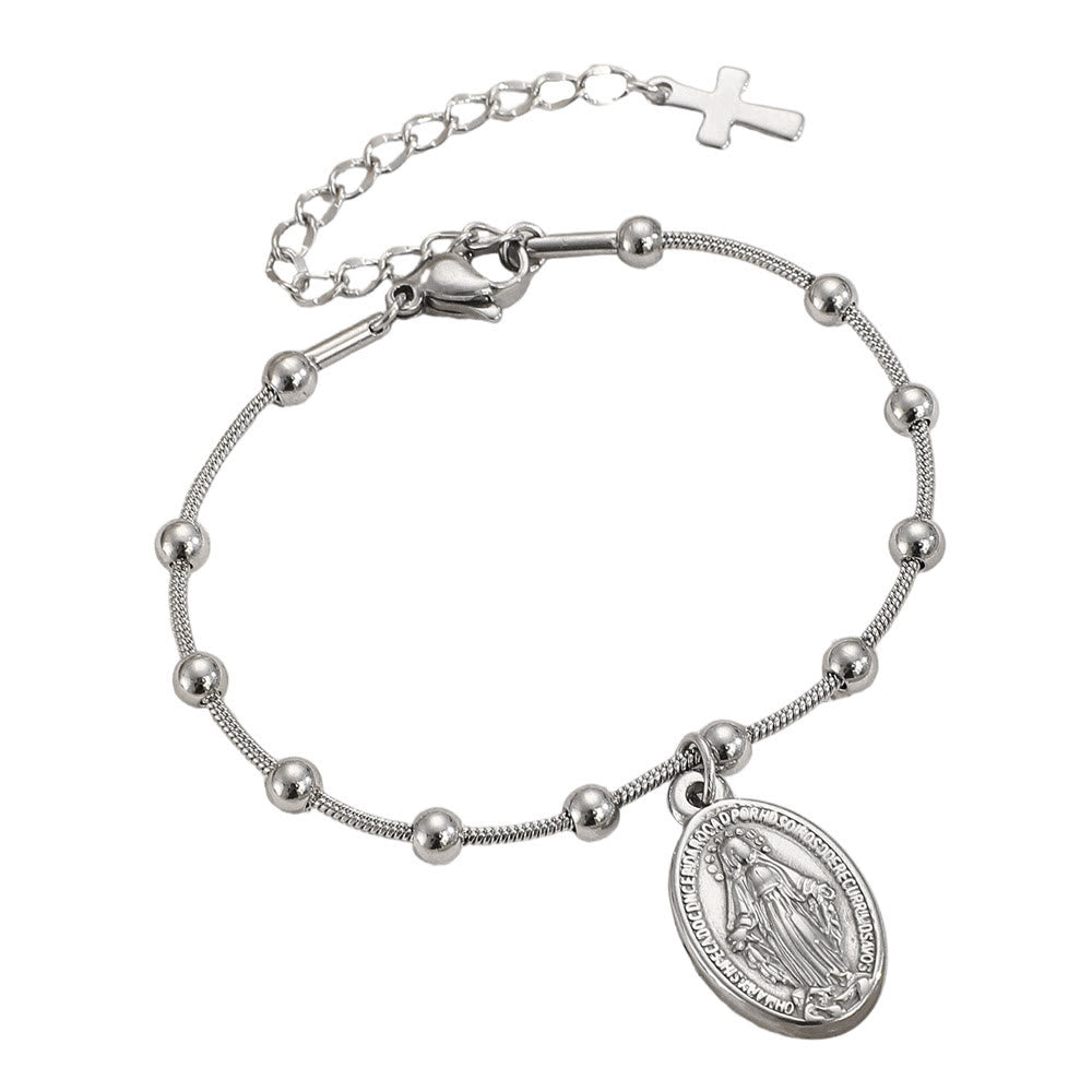 Christianartworkshop Our Lady Medal with Cross Accent Bracelet: Faith & Care Reminder for Daily Wear - Silver - image 5