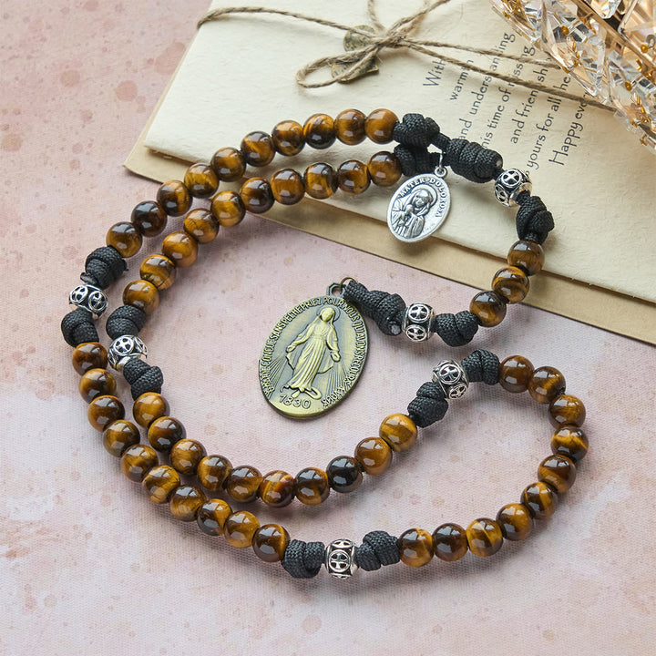 Christianartworkshop Our Lady-Centered Paracord Rosary: Tiger Eye Beads & Timeless Medal Grace - image 2