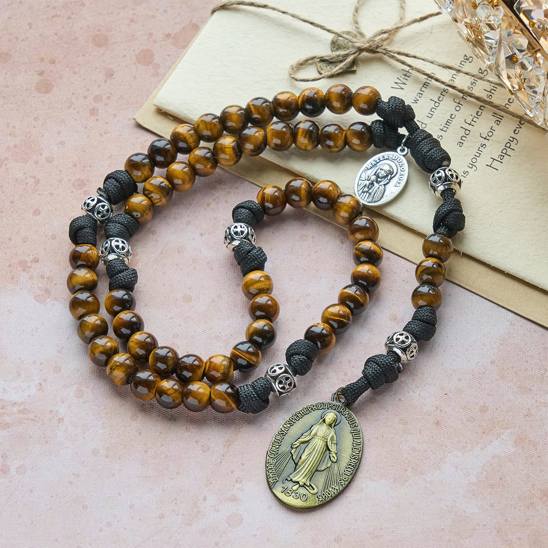 Christianartworkshop Our Lady-Centered Paracord Rosary: Tiger Eye Beads & Timeless Medal Grace - image 3