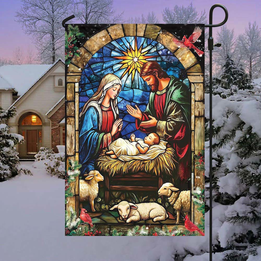 Christianartworkshop Nativity & Sheep Garden Flag: Gentle Grace Token for Holiday Yards - A - 90×150cm (3×5 ft.) - image 0