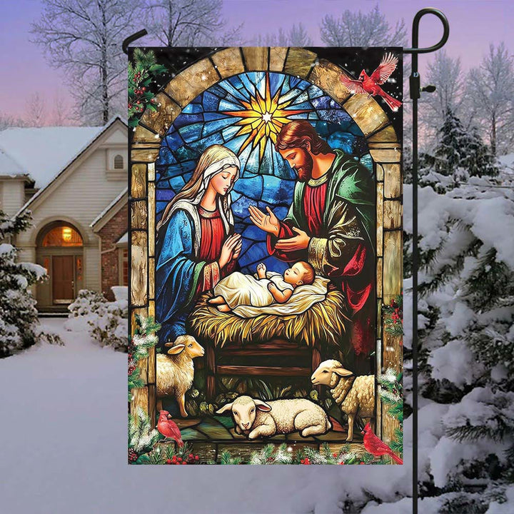 Christianartworkshop Nativity & Sheep Garden Flag: Gentle Grace Token for Holiday Yards - A - 90×150cm (3×5 ft.) - image 0