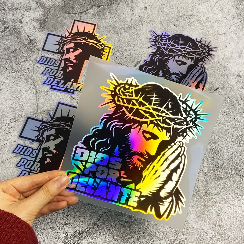 Christianartworkshop Holographic Devotion Car Sticker: Faith & Vibrance Reminder for Daily Items - Jesus Pray - image 0