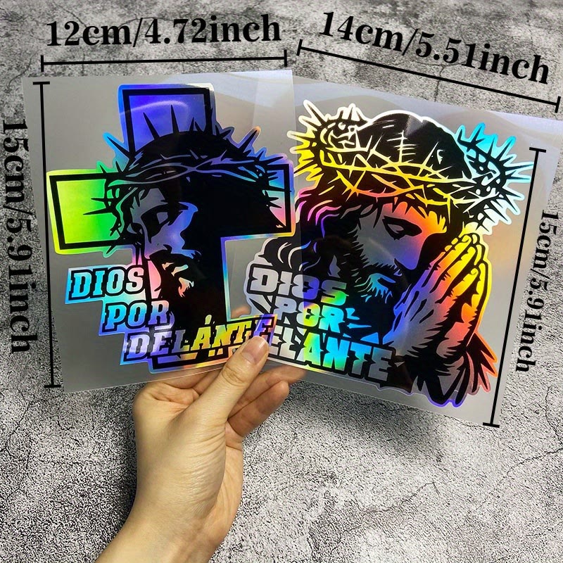 Devotion Sticker Holographic Devotional Sticker 'DIOS POR DELANTE' — Praying Jesus PVC ...