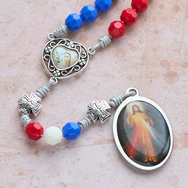 Christianartworkshop Patriotic Tricolor Devotional Rosary with Our Lady & Divine Mercy Sacred Medal - image 8