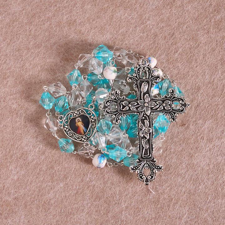Christianartworkshop Blessed Aqua & White Devotion Rosary with Our Lady Heart Charm: Merge Light and Faith - image 3